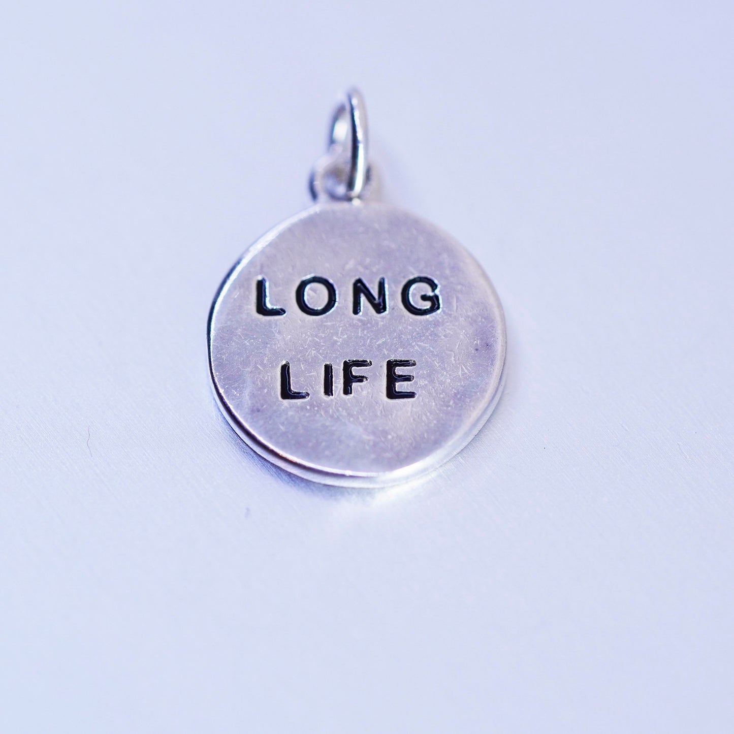 antique sterling 925 silver tag charm pendant Chinese letter “long life”