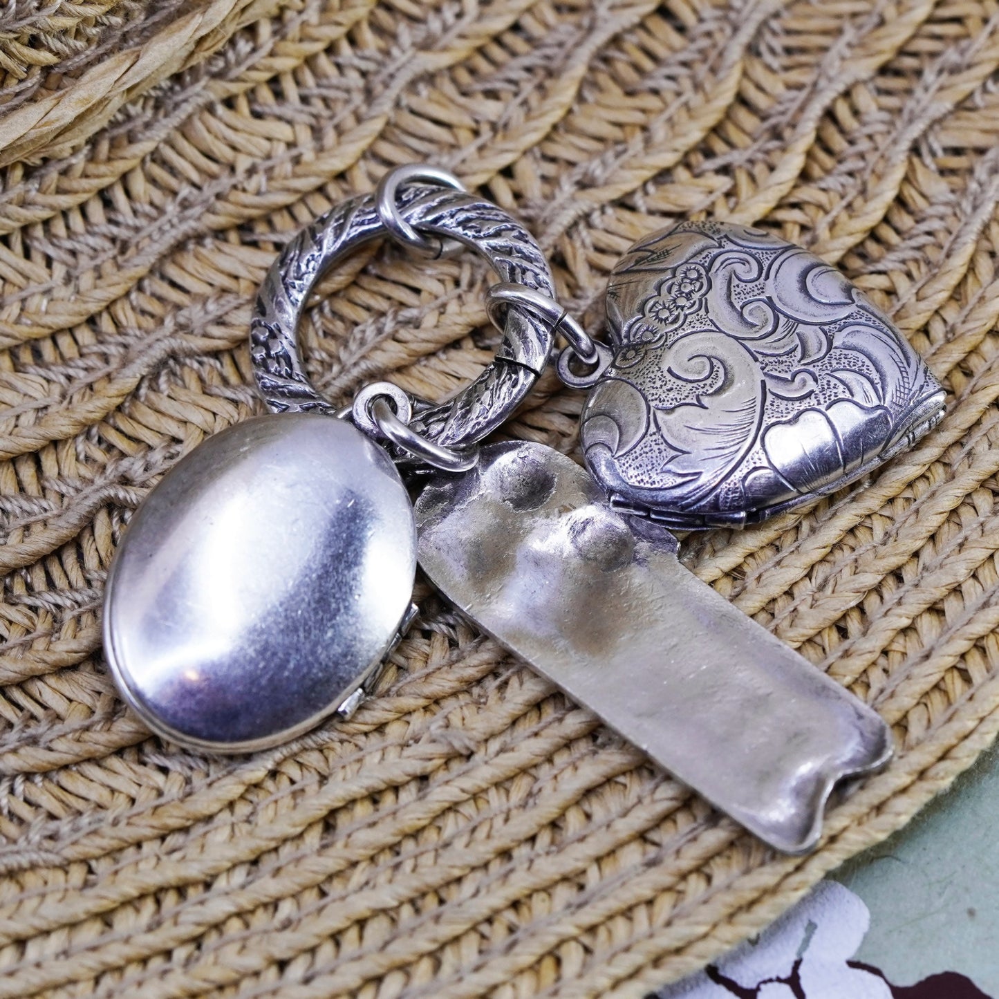 vtg Sterling silver handmade charm, heart oval “babe” 925 photo locket pendant