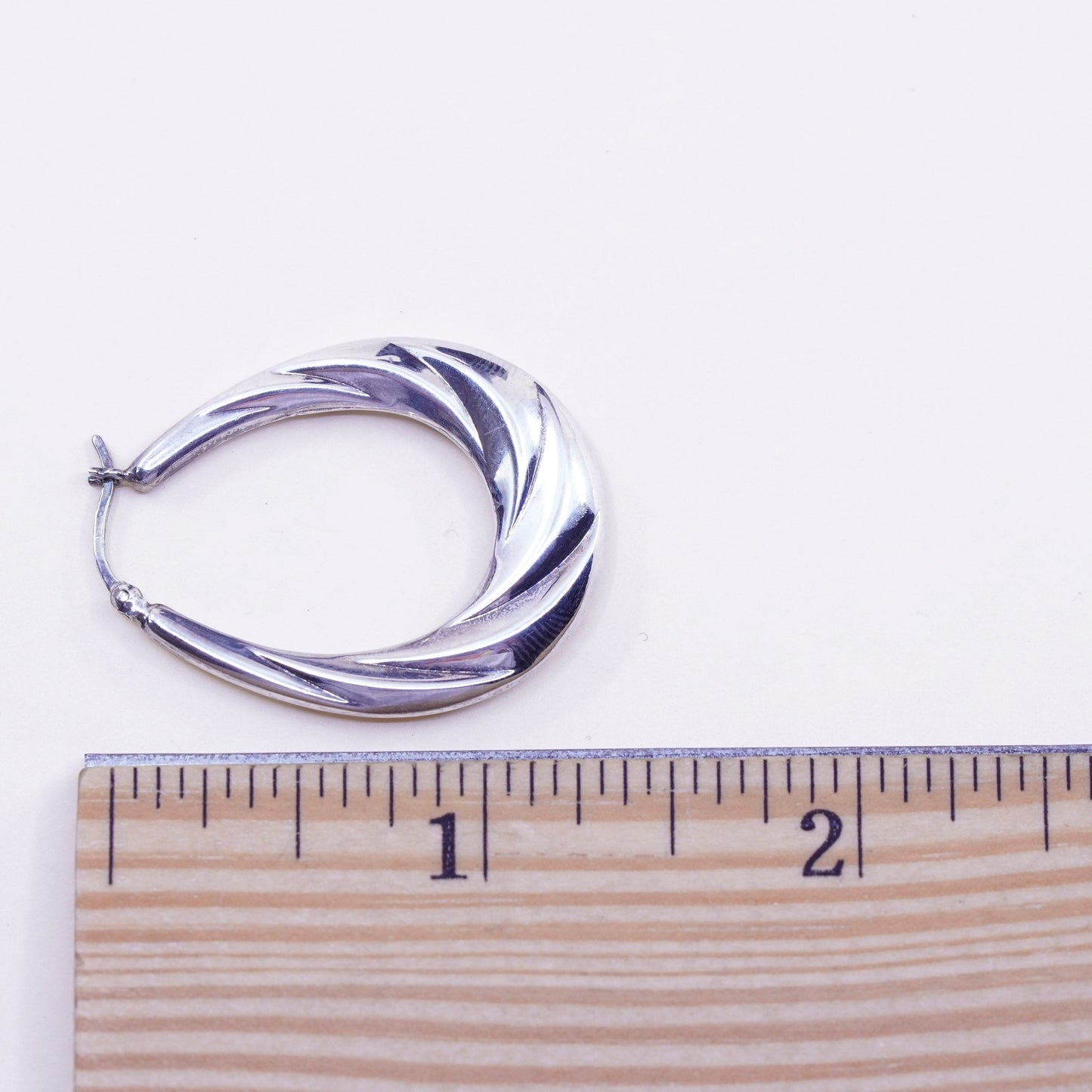 1.25” Vintage sterling 925 silver loop earrings, minimalist primitive hoops