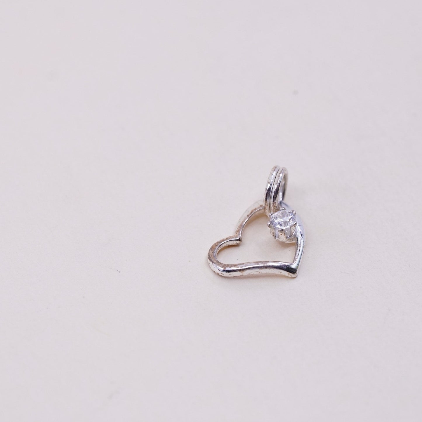 Vintage sterling silver heart shaped charm, 925 pendant with Cz