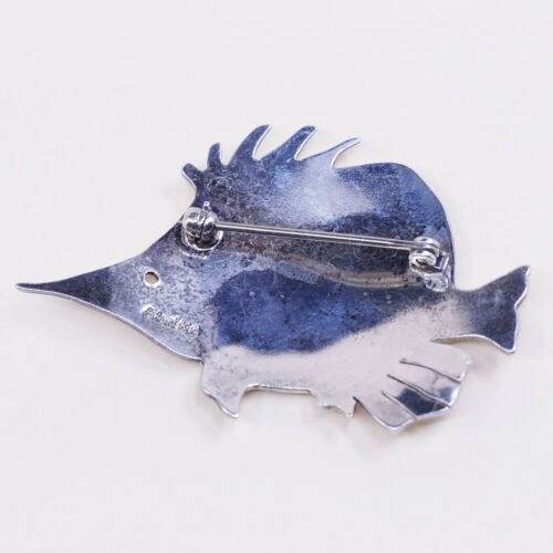 Vtg sterling silver handmade brooch, 925 Tropical Fish pin