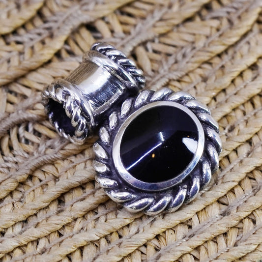 Vintage Sterling 925 silver handmade pendant with oval shaped obsidian