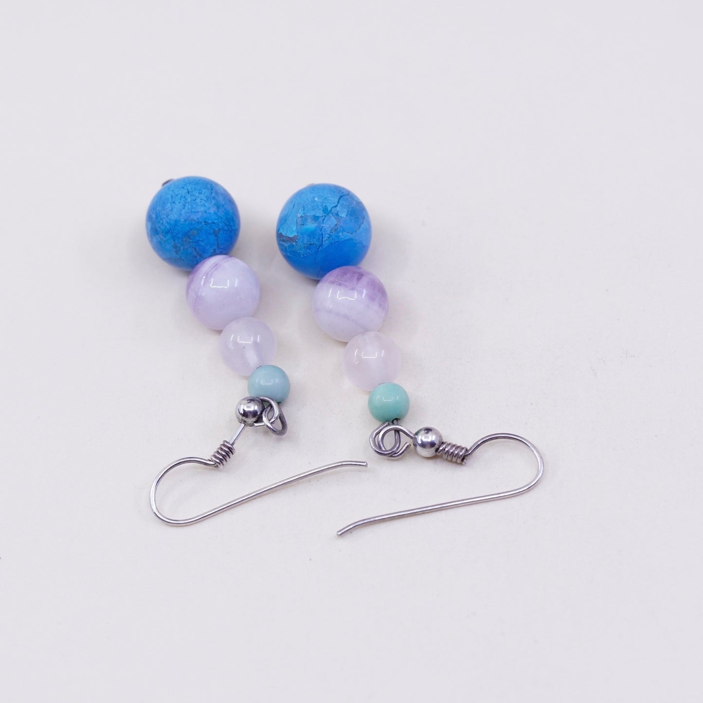 sterling 925 silver handmade earrings w/ turquoise crystal and amethyst beads