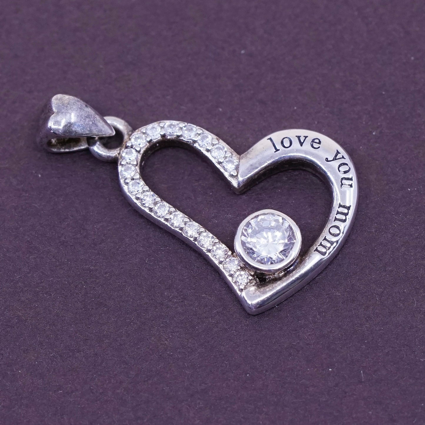 Vintage ALOV Sterling silver handmade pendant, 925 hearts with “love you mom”