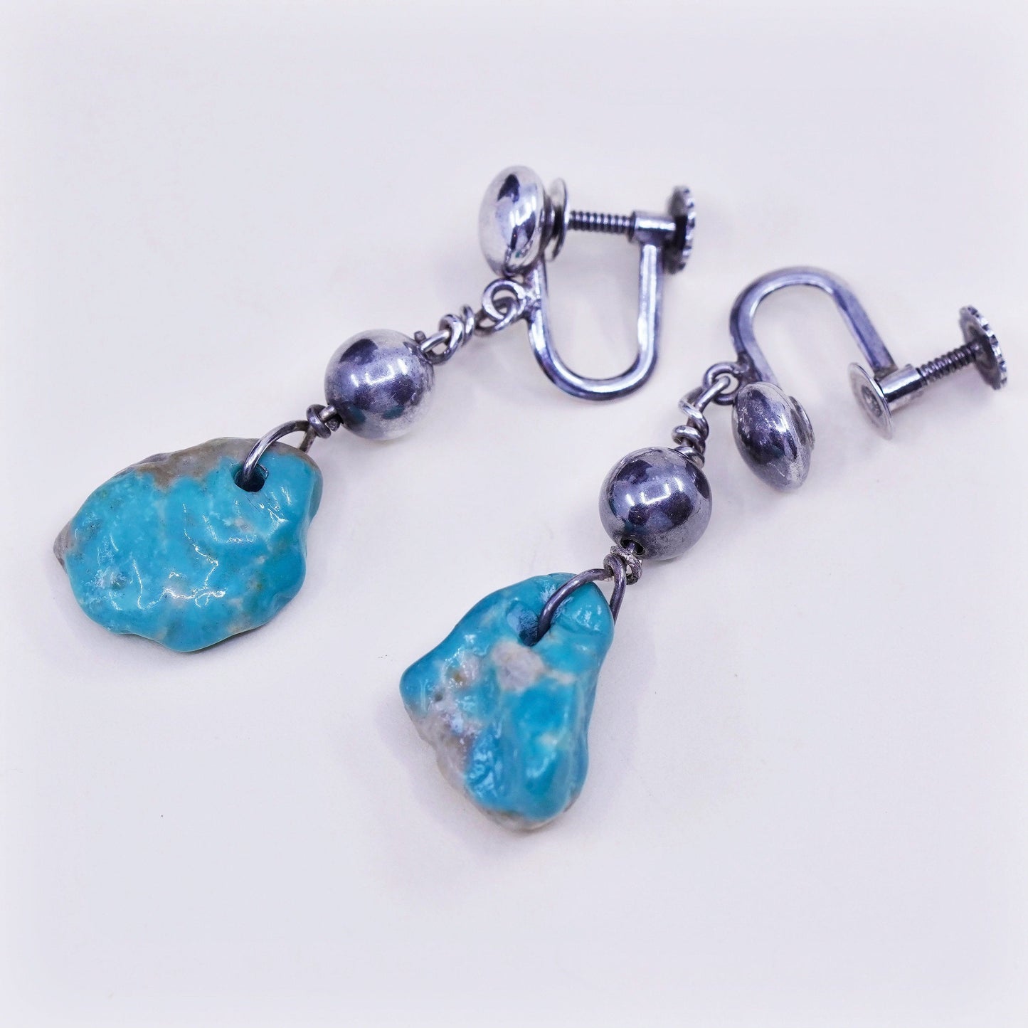 Native American navajo Sterling 925 silver screw back earrings turquoise