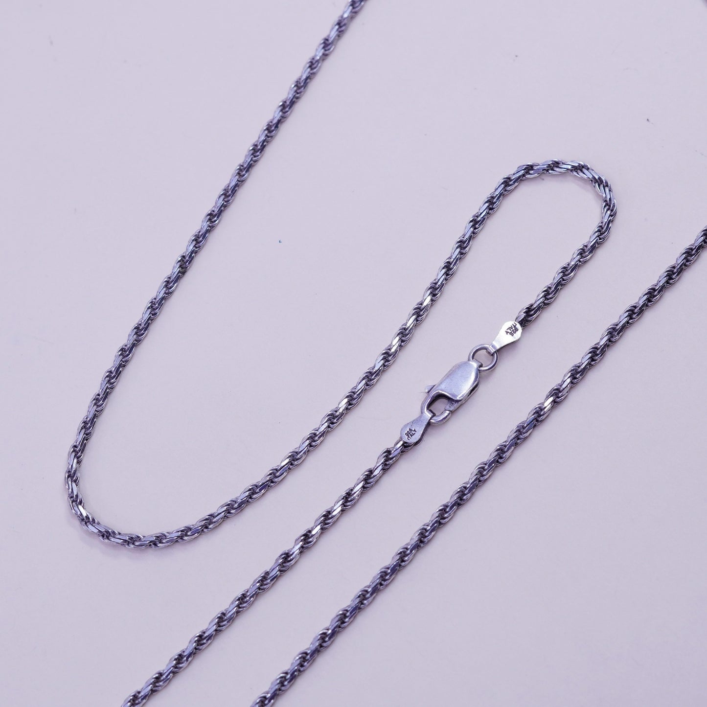 30”, 2mm, Vintage sterling silver Italy 925 diamond cut rope chain, necklace