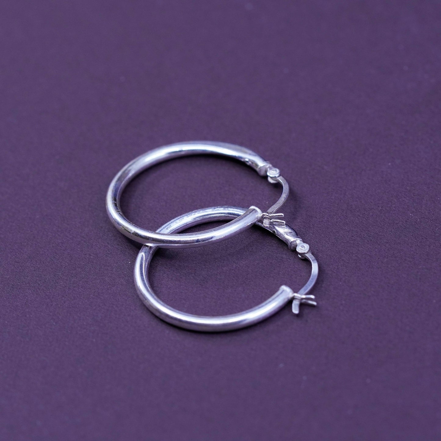 1”, Vintage Sterling silver handmade earrings, 925 silver hoops