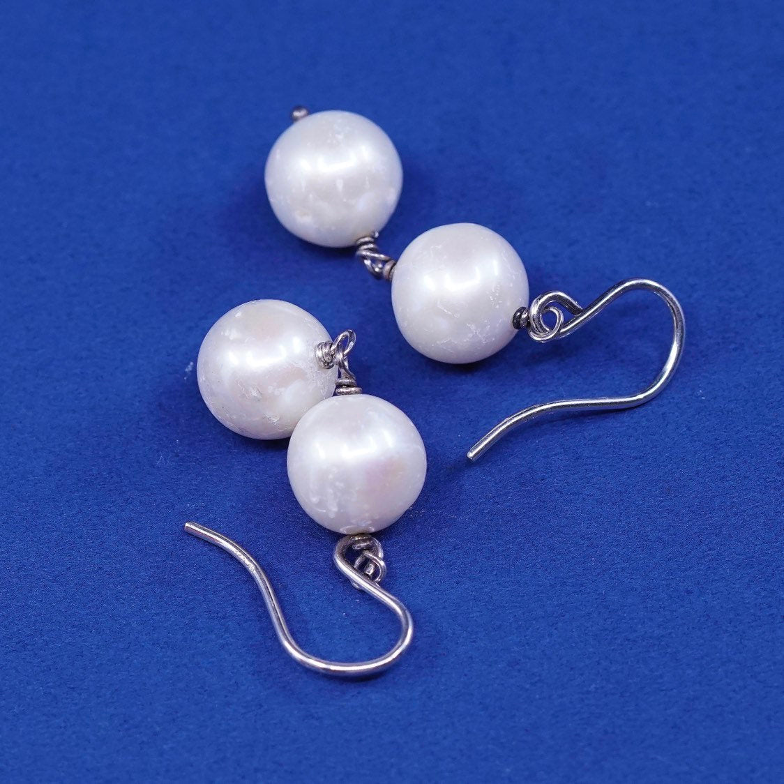 VTG Sterling silver handmade earrings, 925 hooks W/ pearl drops