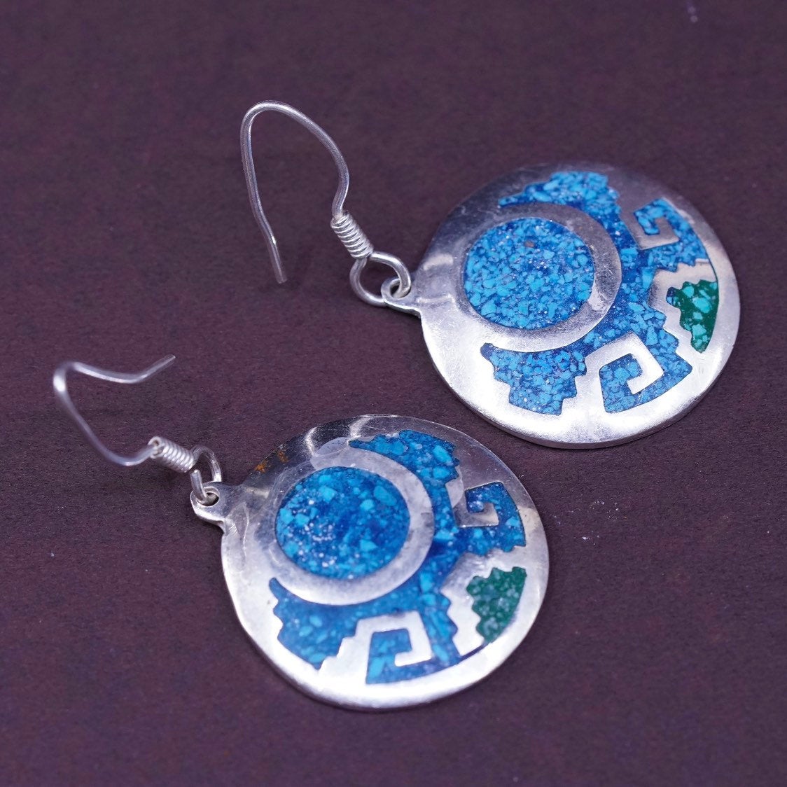 VTG Sterling silver handmade earrings, Mexico 925 w/ turquoise