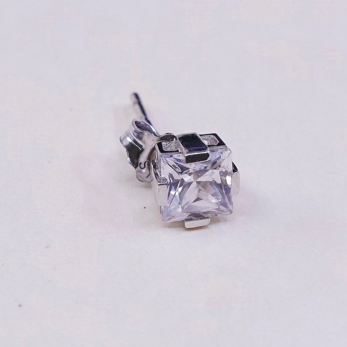 VTG sterling silver square clear CZ studs, fashion minimalist earrings