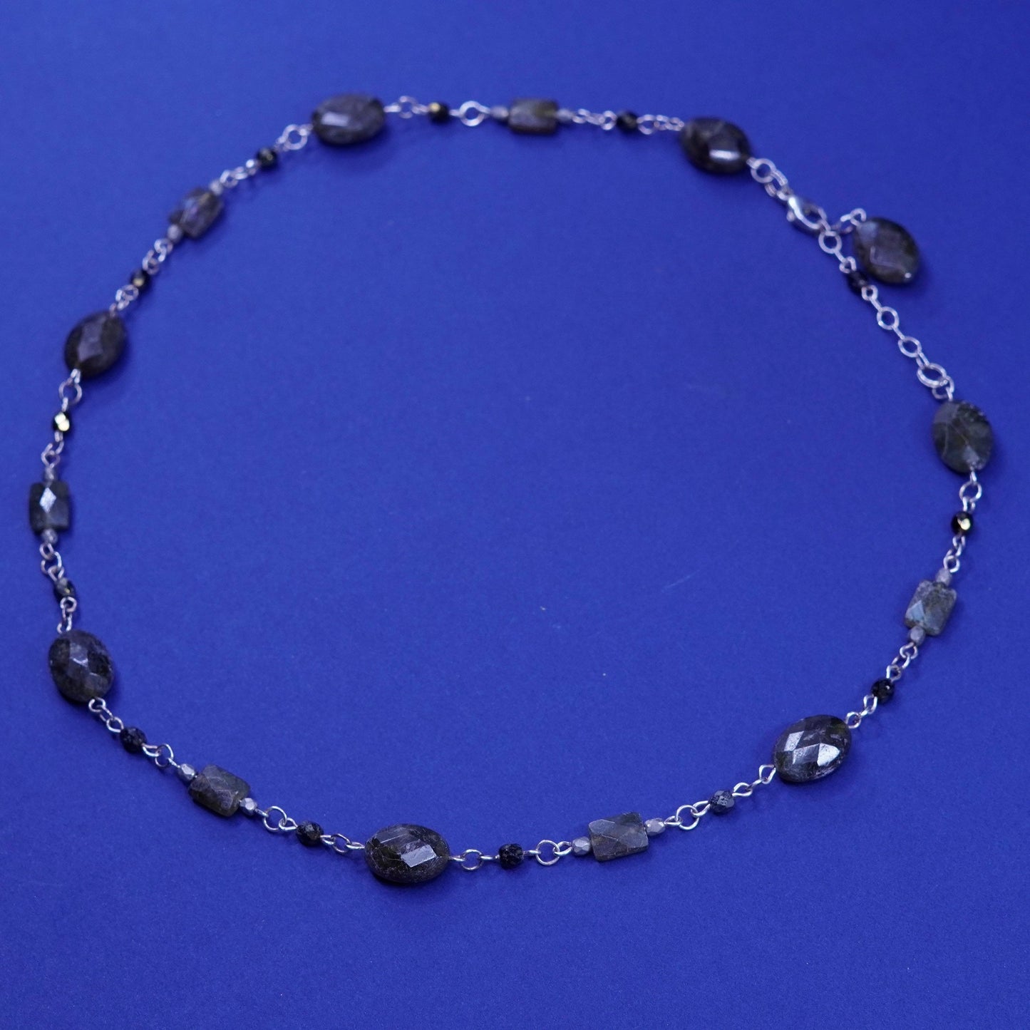 20”, Sterling silver handmade necklace, 925 circle chain with labradorite beads