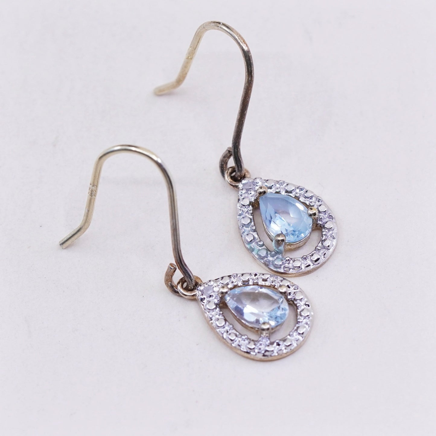 vtg vermeil gold over sterling silver earrings, 925 teardrop w/ topaz diamond