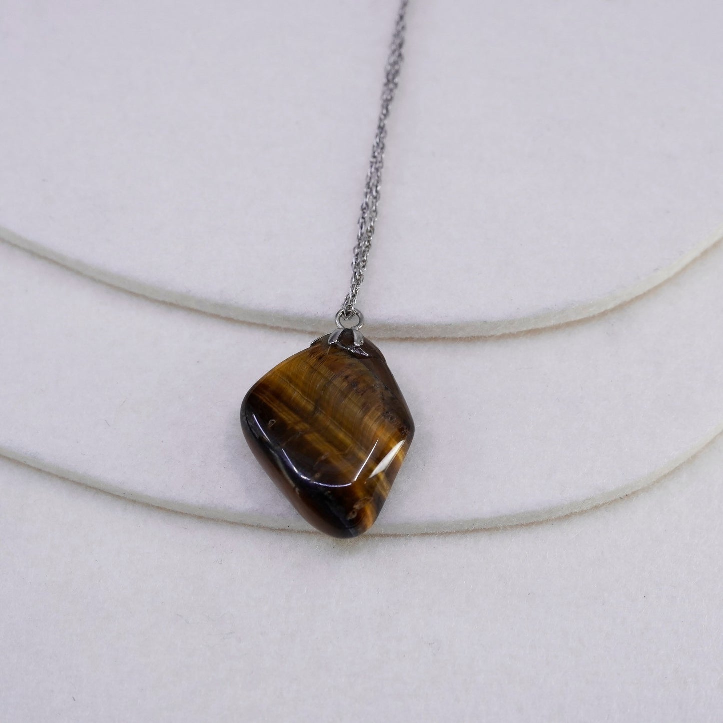 18”, Sterling 925 silver snake necklace with golden tiger eye nugget pendant