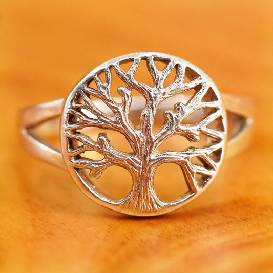 Size 8.25, Sterling silver handmade ring, southwestern 925 filigree tree band