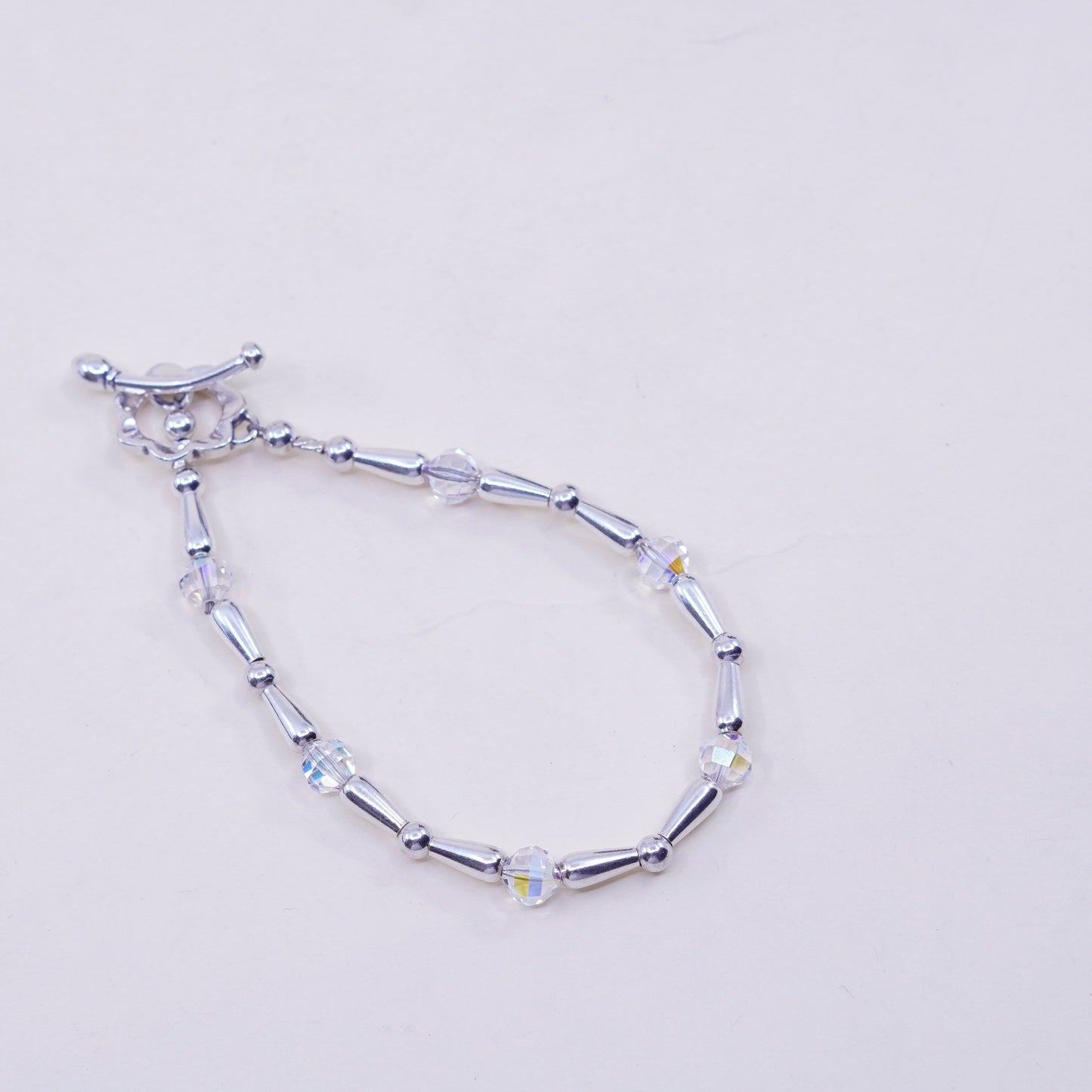 6.75”, Vintage handmade sterling 925 silver beads with bar bracelet