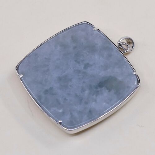 Vtg Sterling Silver Handmade Pendant solid 925 silver w/ Square jade N Flower