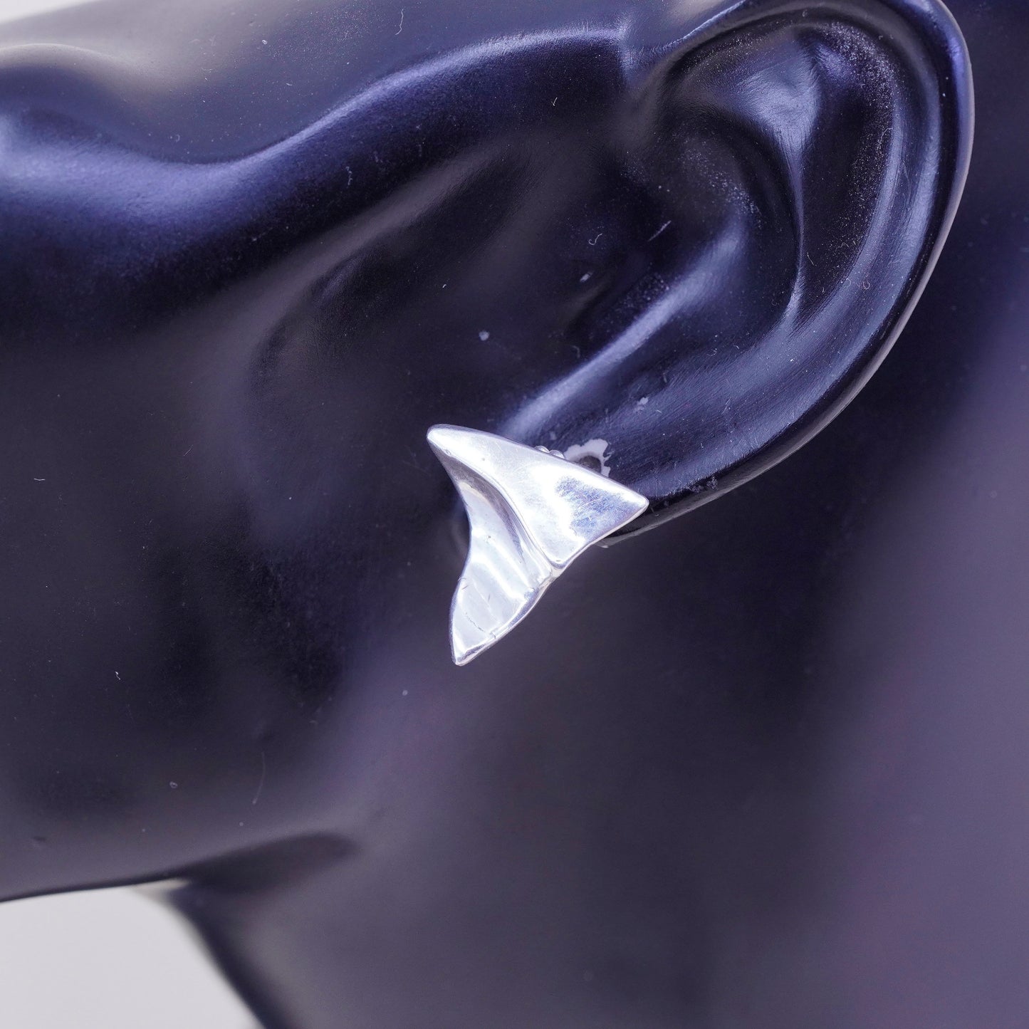 Vintage Sterling silver handmade earrings, 925 Ribbed origami studs