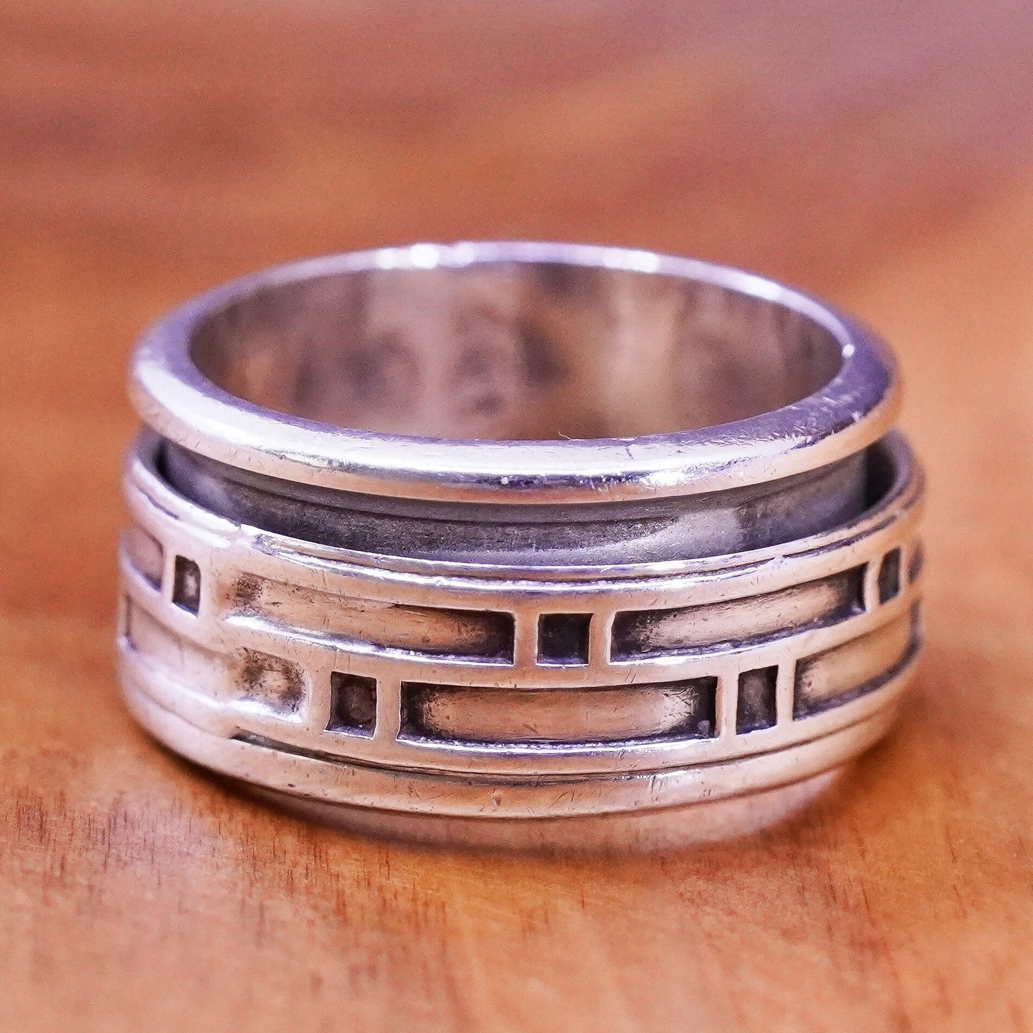 Size 6.25, vintage Sterling silver prayer ring, 925 textured spinner band