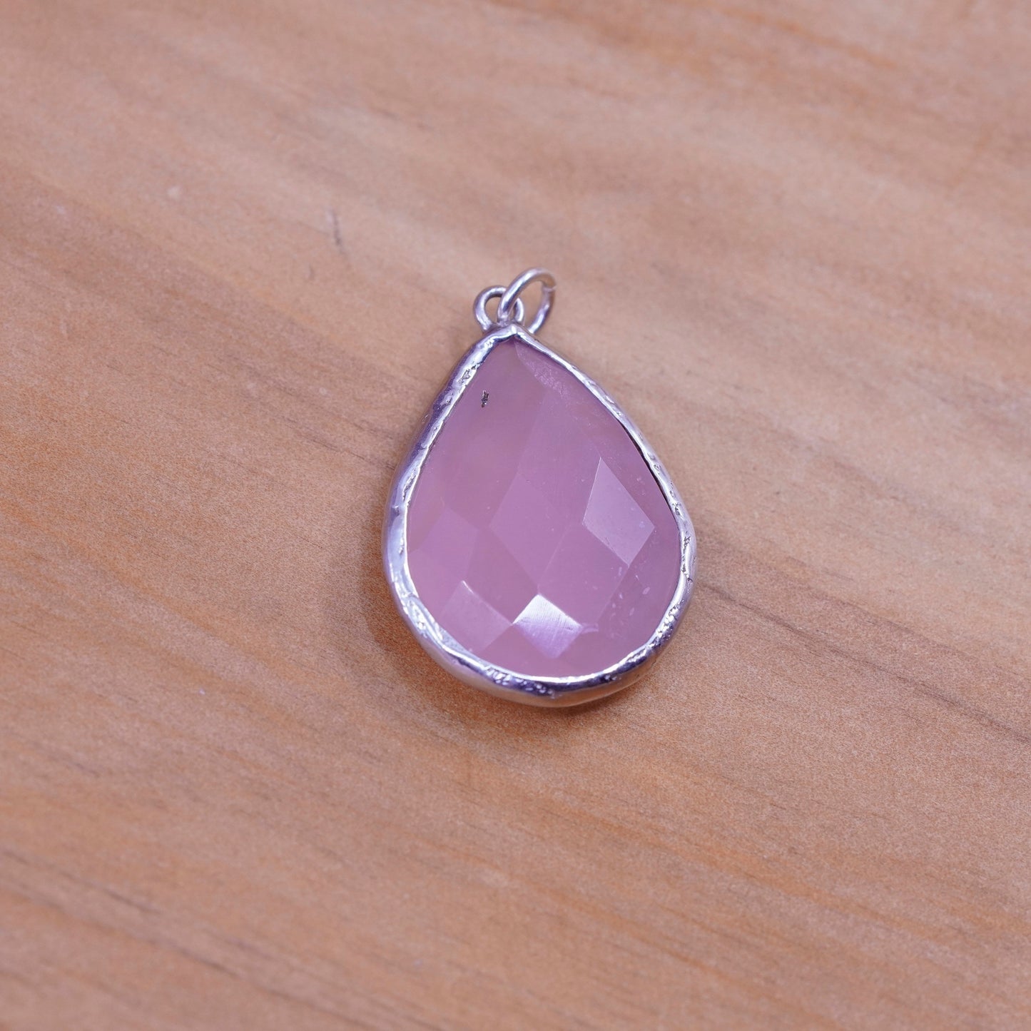 Vintage Sterling silver handmade pendant, 925 teardrop with pink quartz