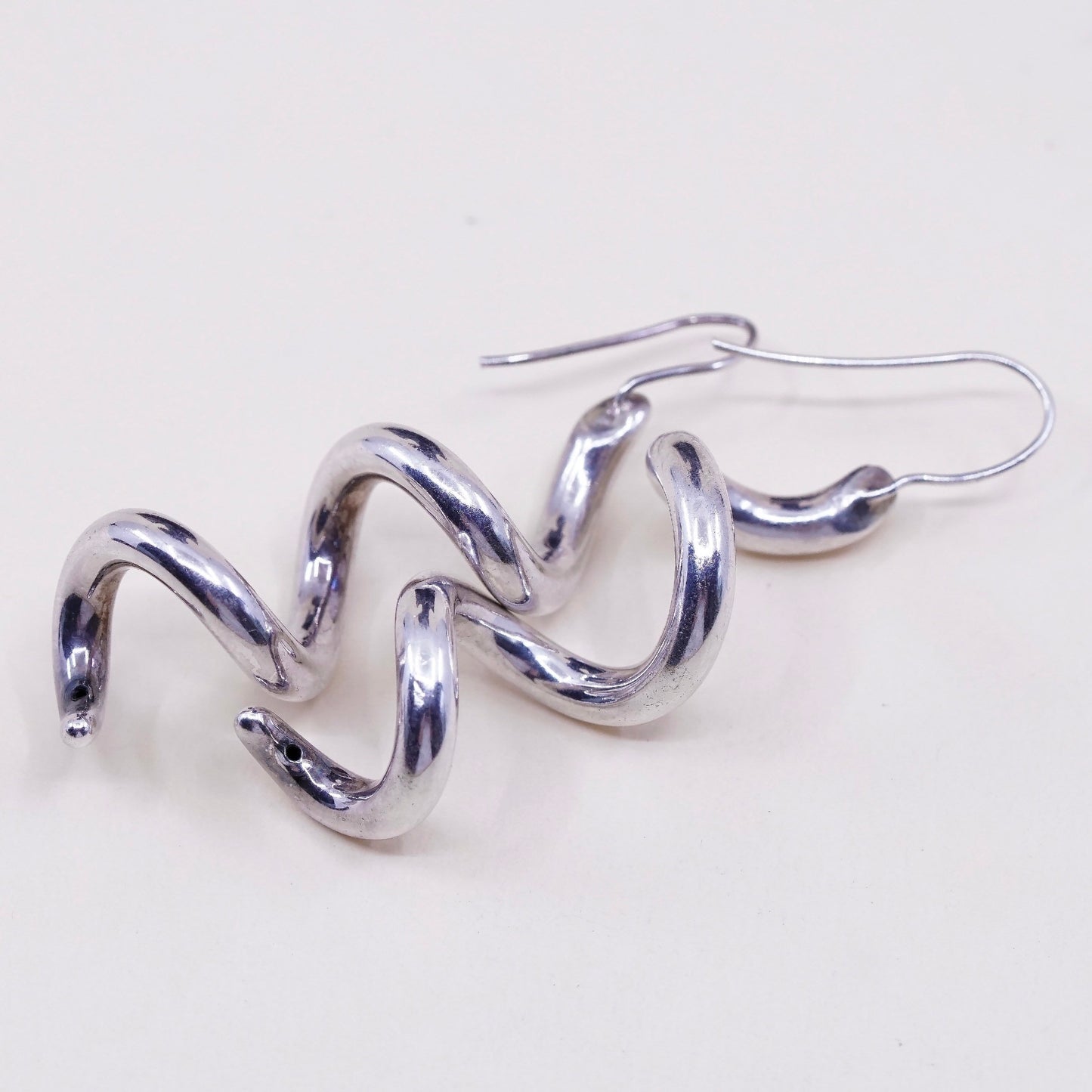 Vintage Sterling silver handmade earrings, modern 925 swirl drop