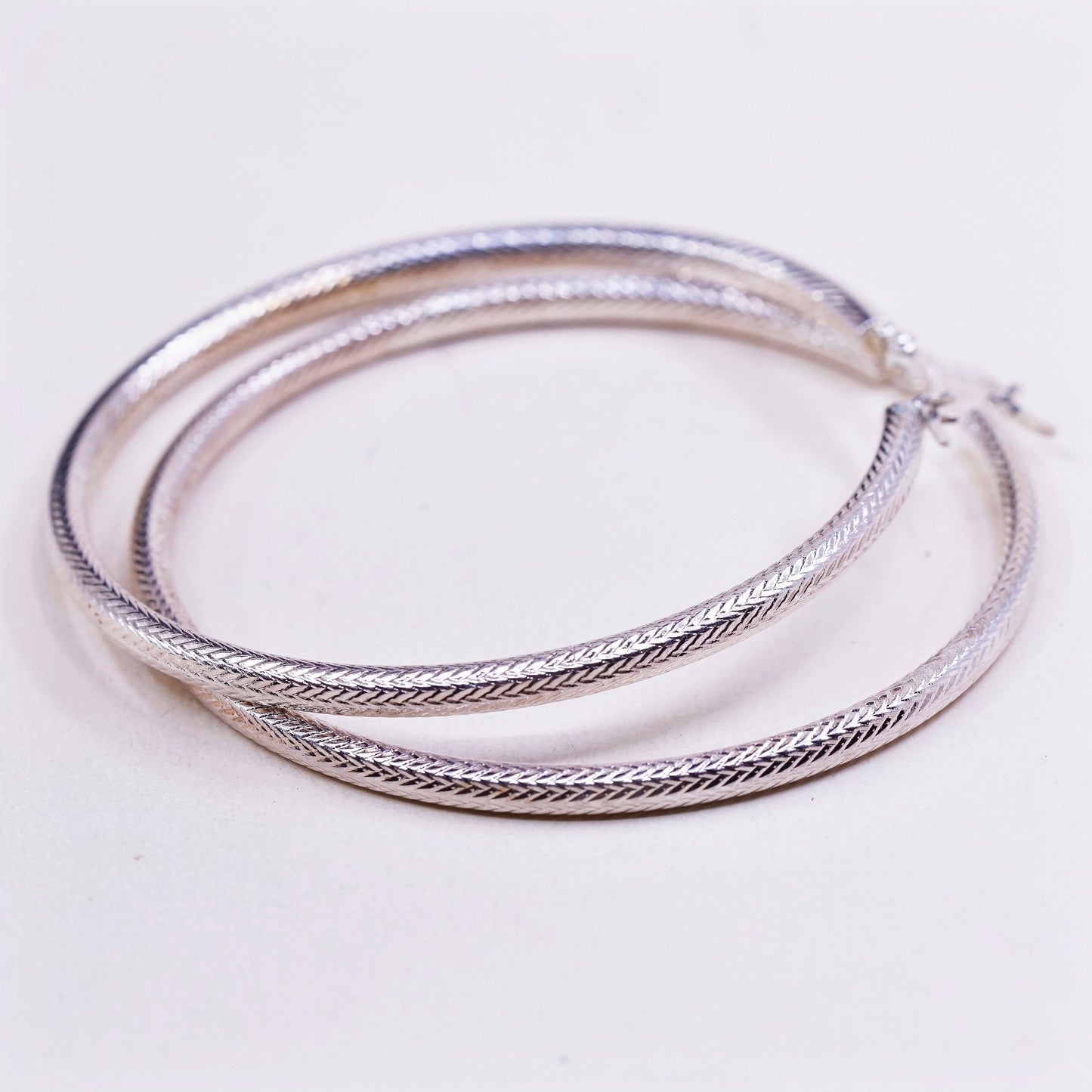 2.5”, vtg JCM gold over sterling silver handmade earrings, 925 textured hoops