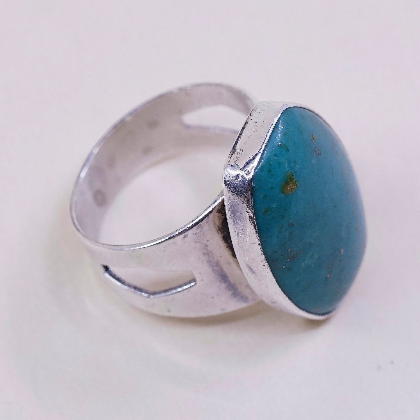sz 7, VTG DTR sterling silver ring, handmade 925 ring w/ turquoise