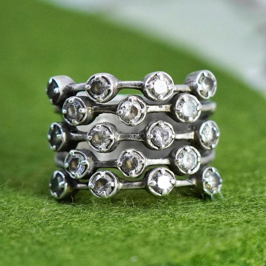 Size 6.75, vintage jewelry, sterling 925 silver cluster Cz engagement ring