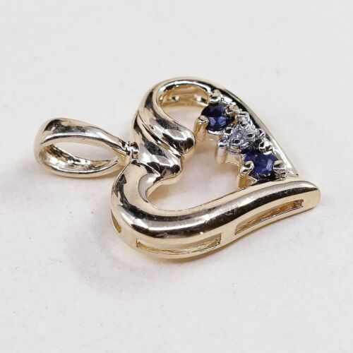 Vermeil Gold Over Sterling silver pendant, 925 Heart W/ Diamond N Sapphire