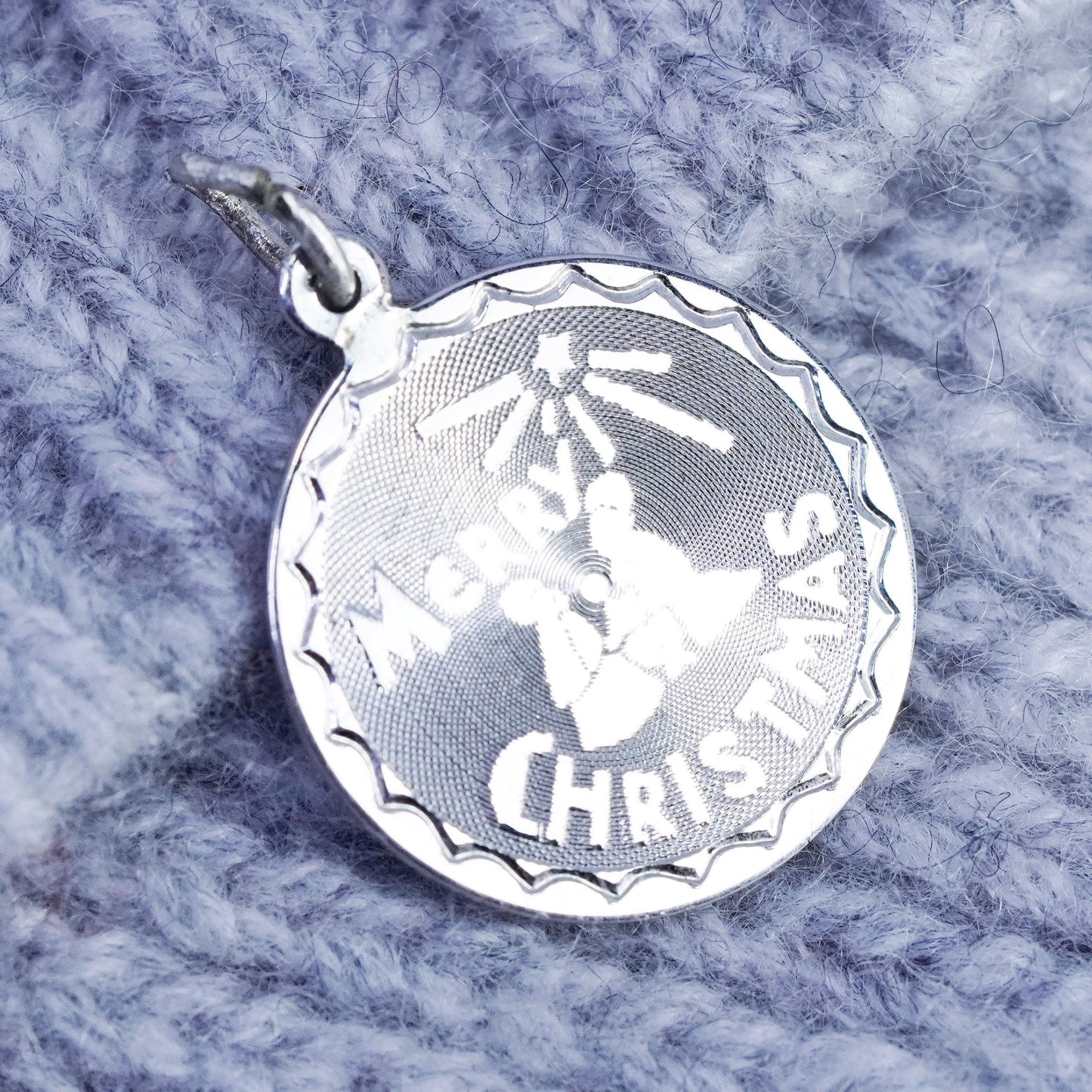 Vintage sterling 925 silver handmade merry Christmas tag pendant