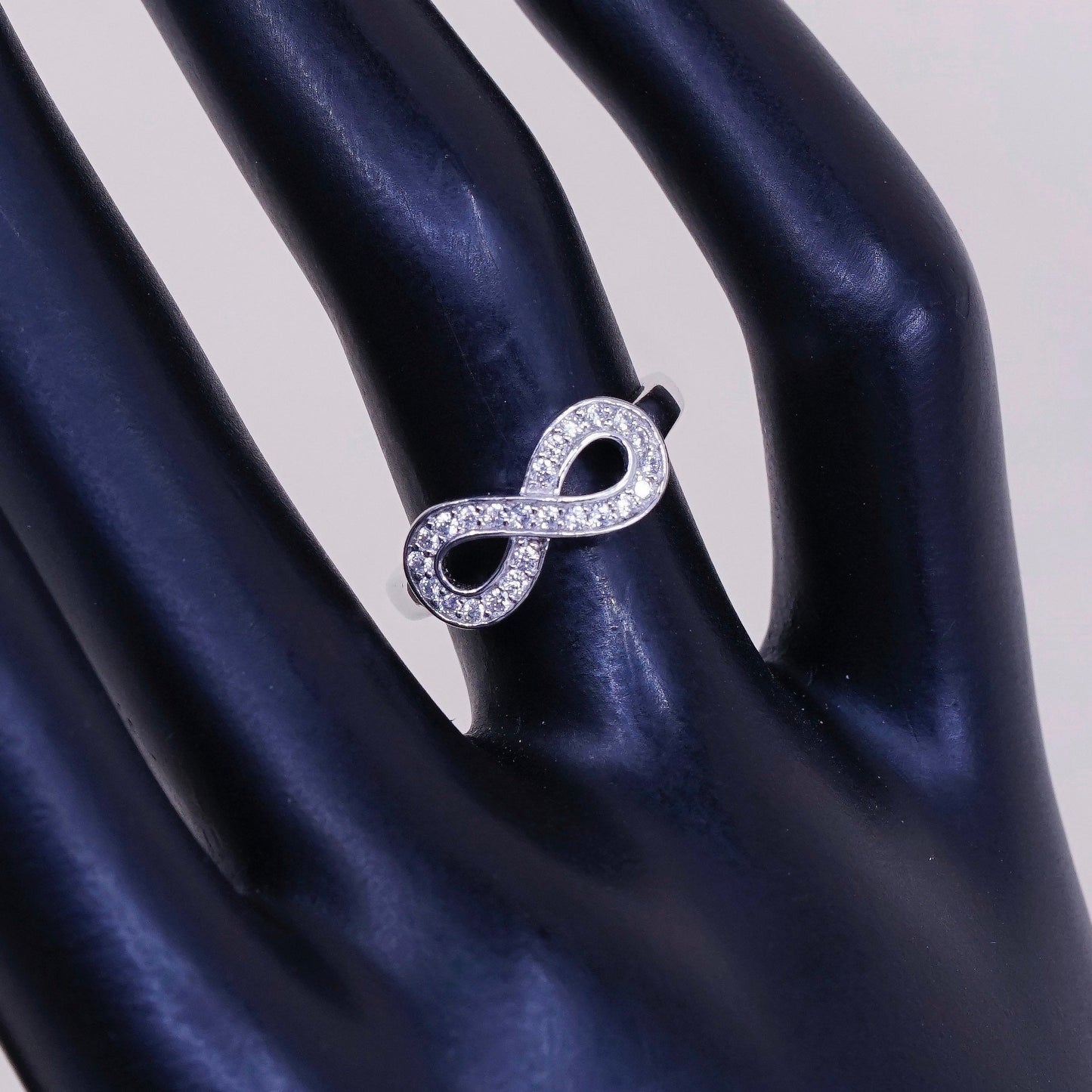 Size 5, vtg sterling 925 silver handmade ring, infinity symbol ring with cz