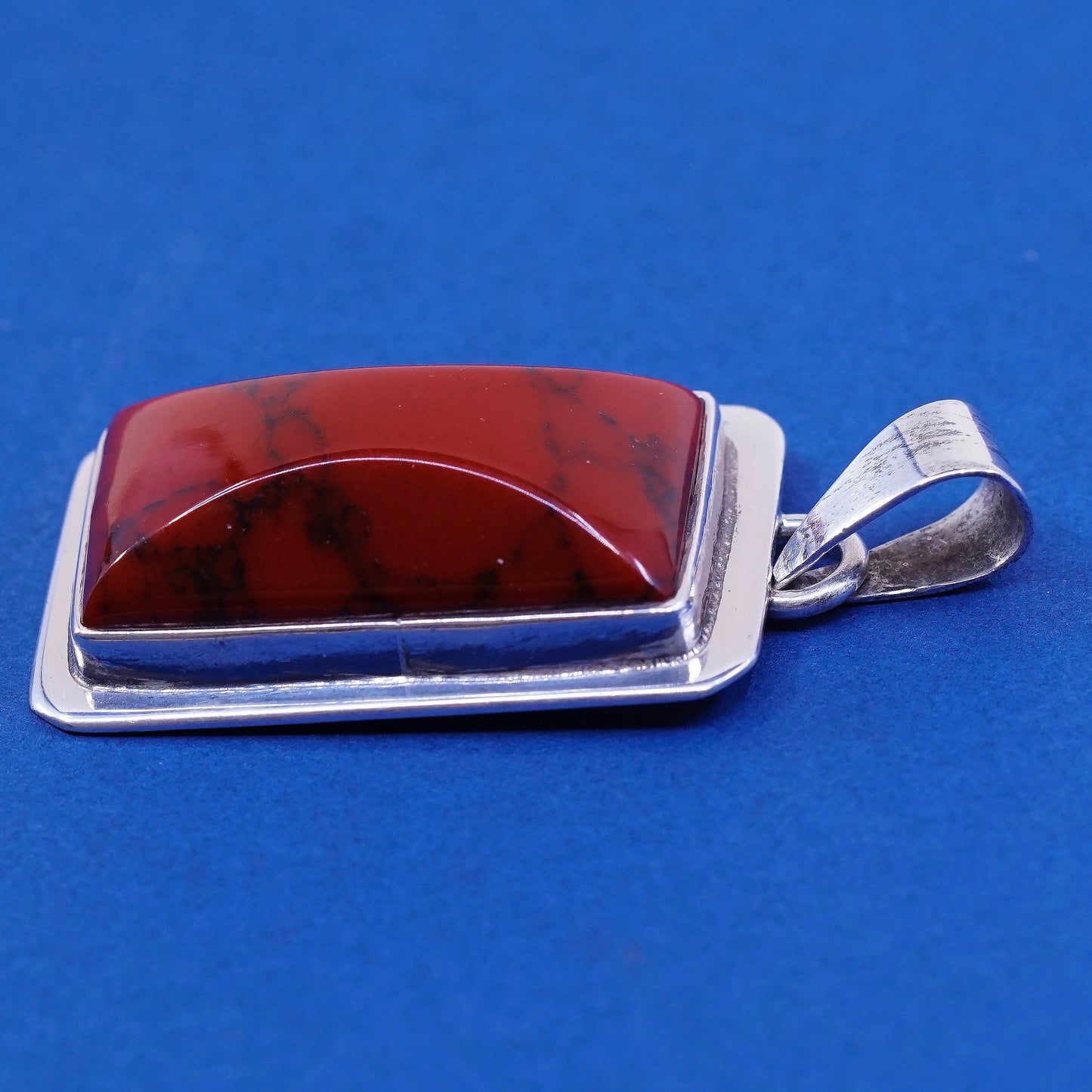 Vintage mexico sterling silver handmade pendant, 925 w/ square red bloodstone