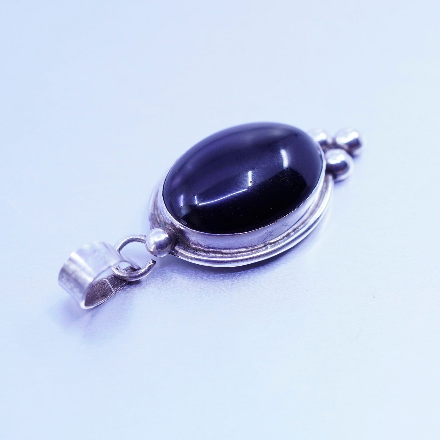 antique sterling 925 silver handmade pendant with oval obsidian