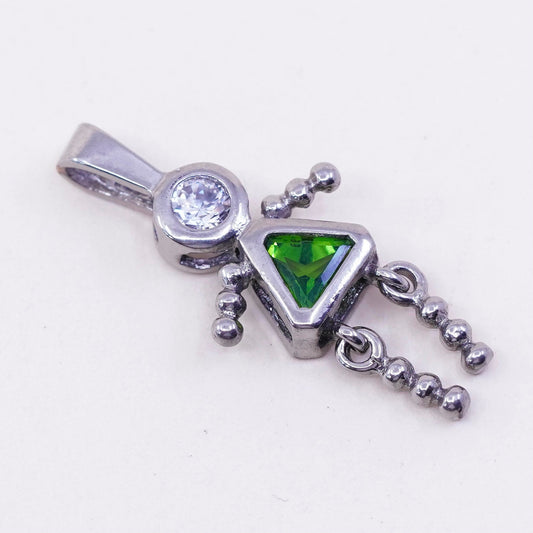 vtg sterling 925 silver birthstone handmade pendant peridot girl figure charm