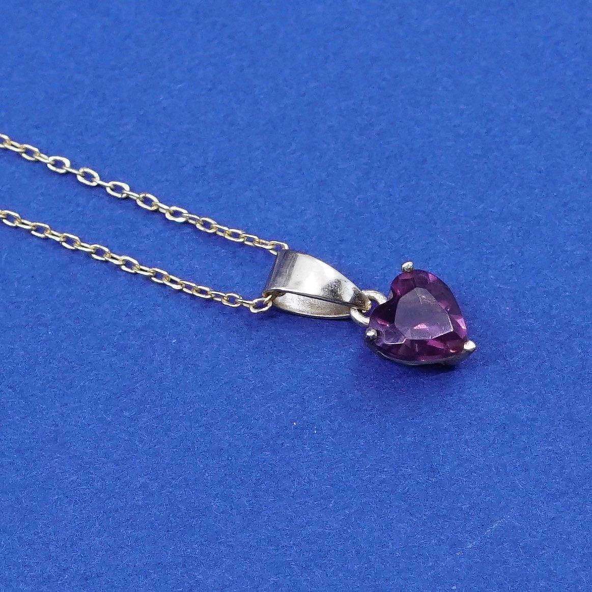 18”, vermeil gold Sterling silver necklace, 925 circle chain w/ heart amethyst