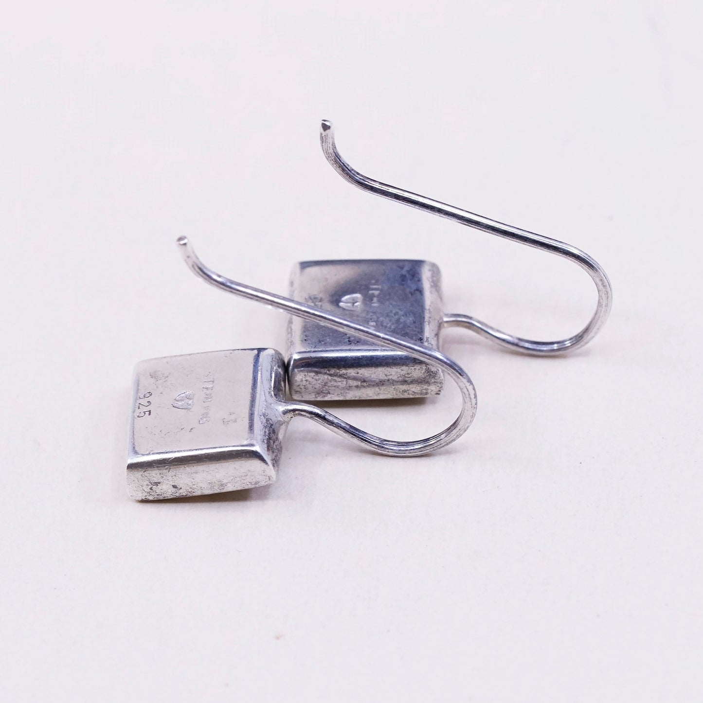Vintage Sterling silver handmade earrings, 925 textured square dangle