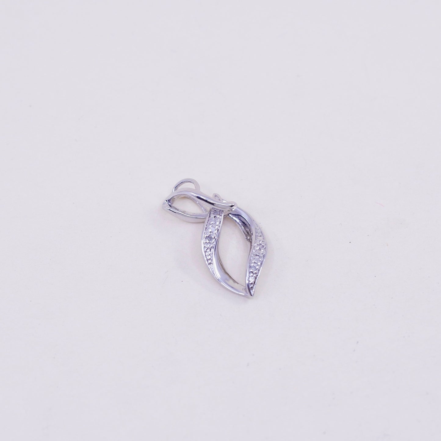 vintage Sterling silver Pendant, 925 entwined teardrop with real diamond