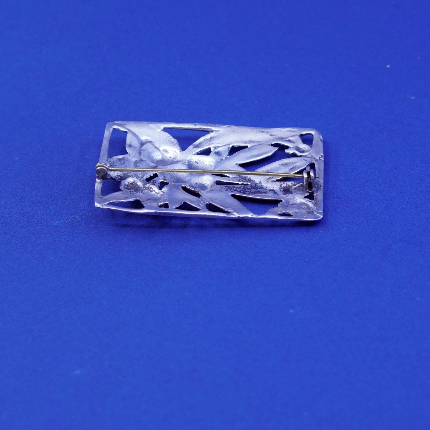 Vintage Sterling 925 Silver Floral handmade brooch, square flower pin