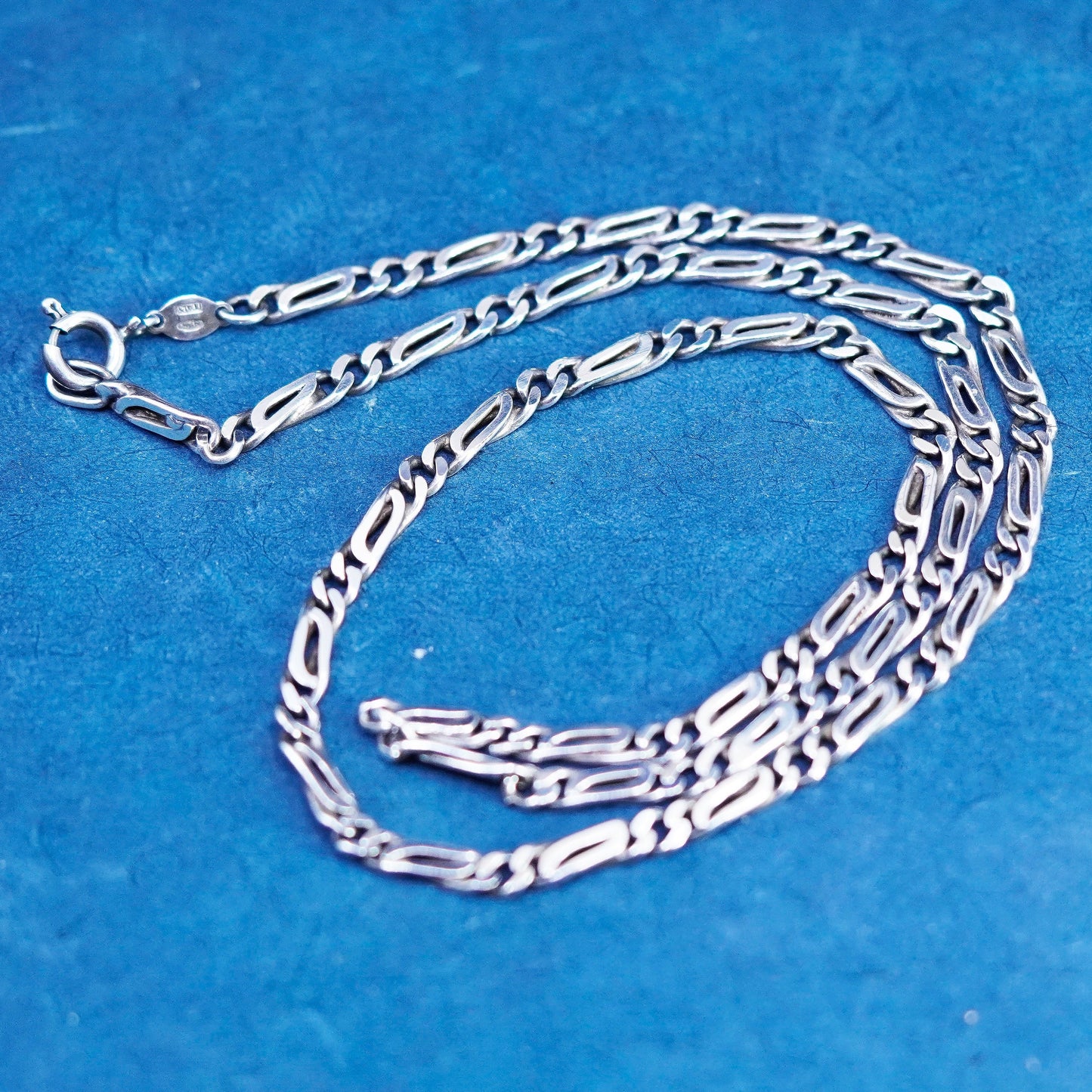 19.5”, 4mm, vintage Sterling silver handmade necklace, 925 Figaro link chain