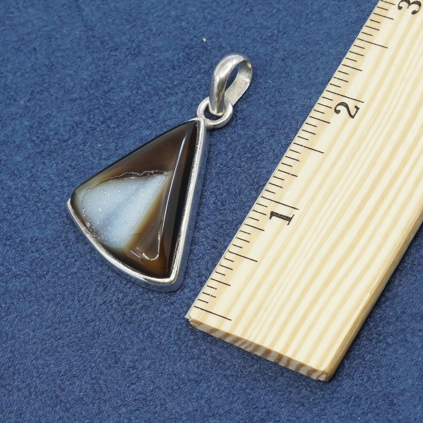 vtg sterling silver handmade pendant, 925 w/ silver druzy stone