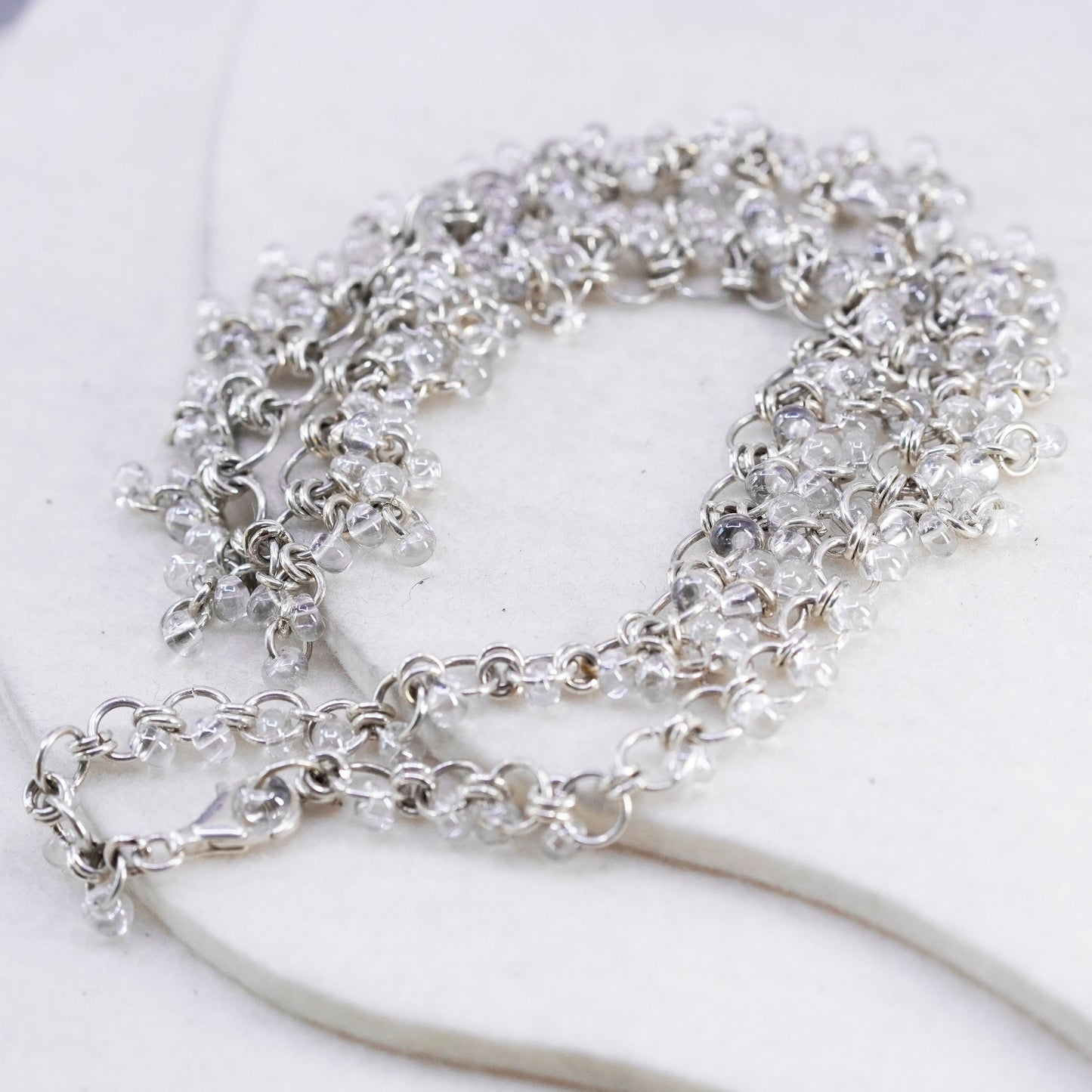 18”, vintage Sterling 925 silver circle chain necklace with cluster crystal