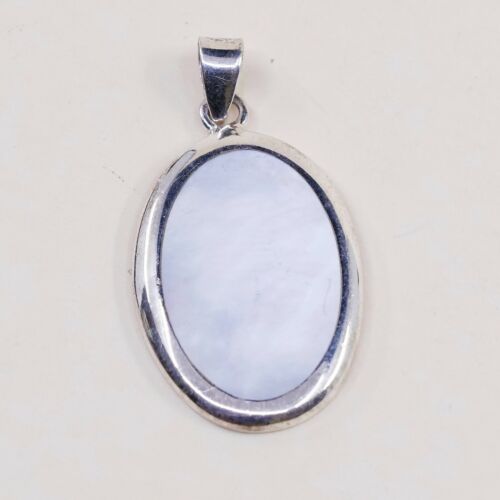 Vtg Sterling Silver Handmade Pendant W/ Oval Mop Inlay, Stamped 925