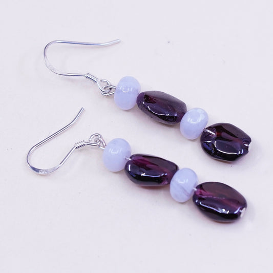 Vintage Sterling silver handmade earrings, garnet agate beads