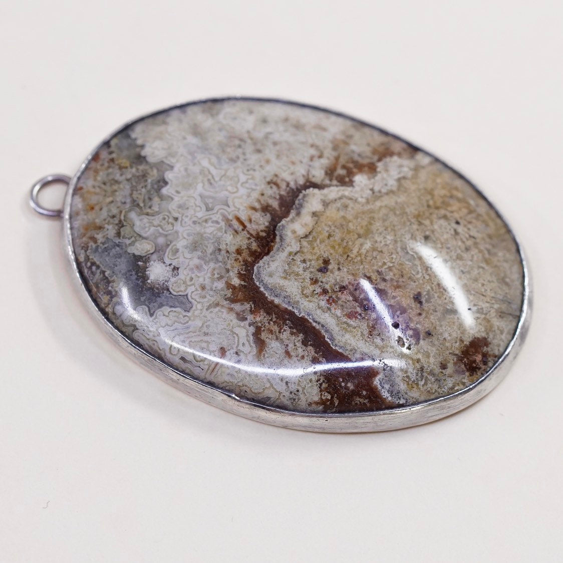 VTG southwestern sterling silver handmade pendant, 925 with crazy lace agate