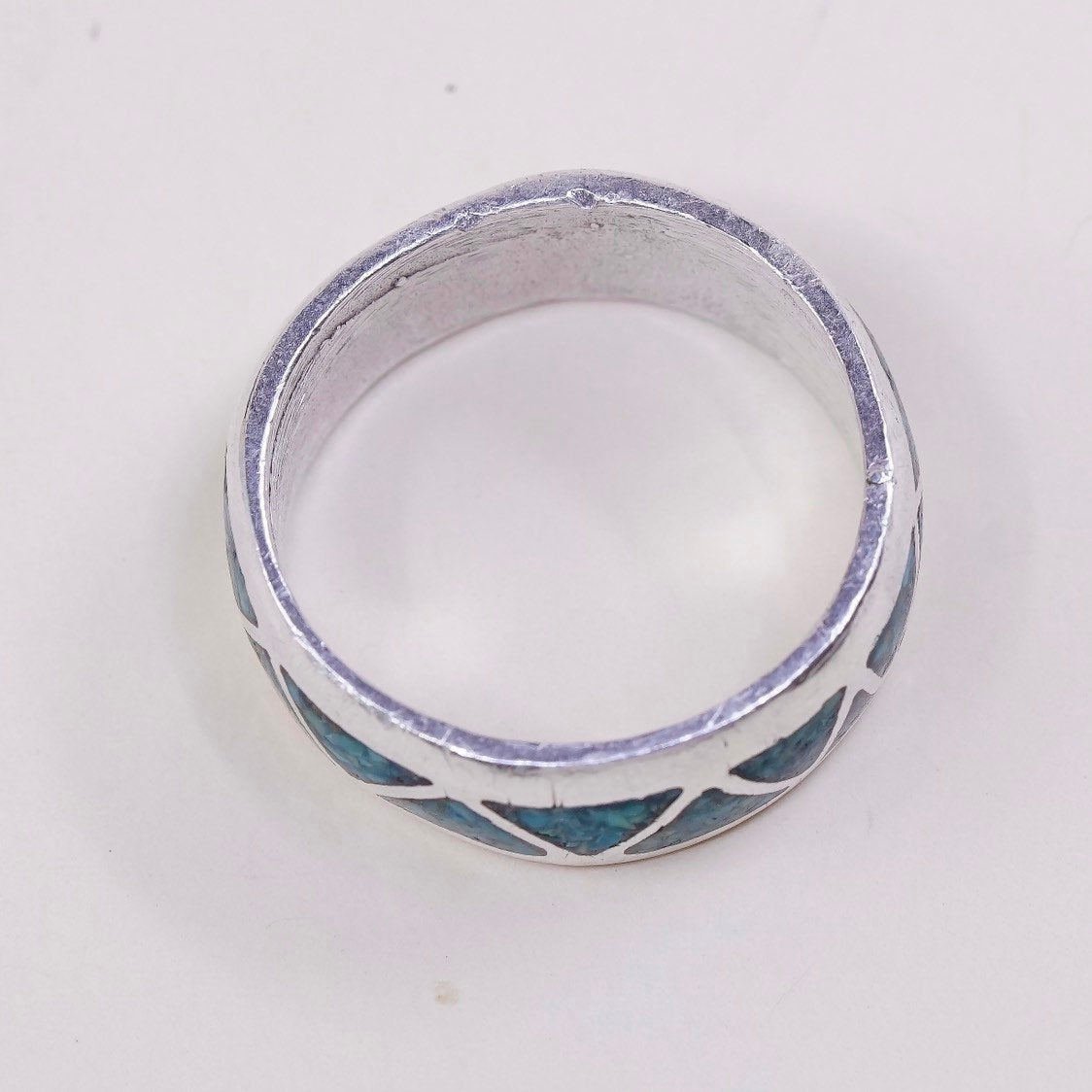 sz 11, Sterling silver handmade ring, 925 band w/ turquoise inlay, Zuni