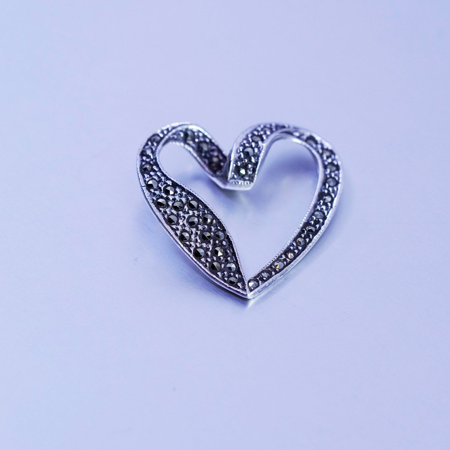 antique sterling 925 silver heart pendant with marcasite