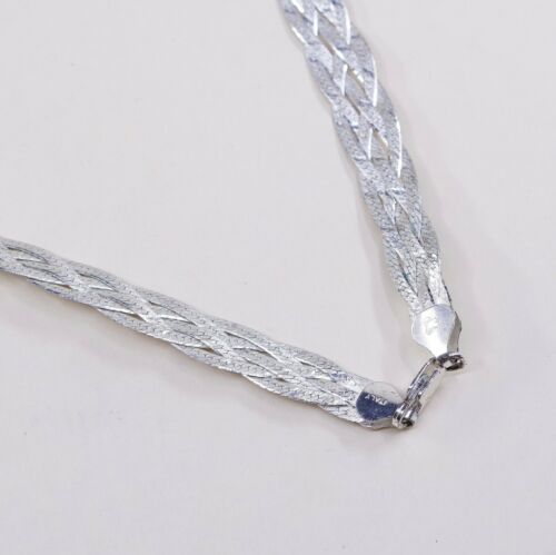 16”, 9mm Vtg Italy 5 Strands 925 Sterling Silver Braided Herringbone necklace