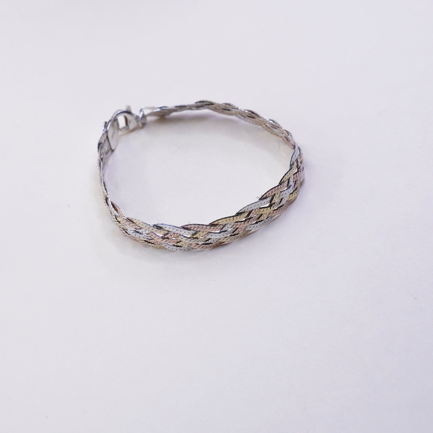 7”, Dyadema vermeil gold over sterling silver herringbone chain woven bracelet