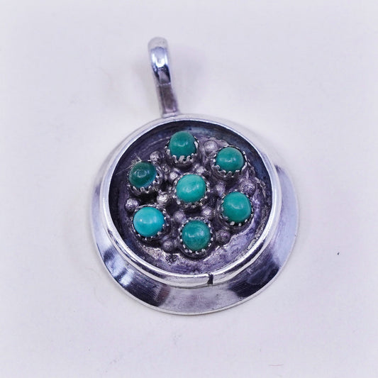 Zuni southwestern sterling silver handmade pendant, 925 circle with turquoise