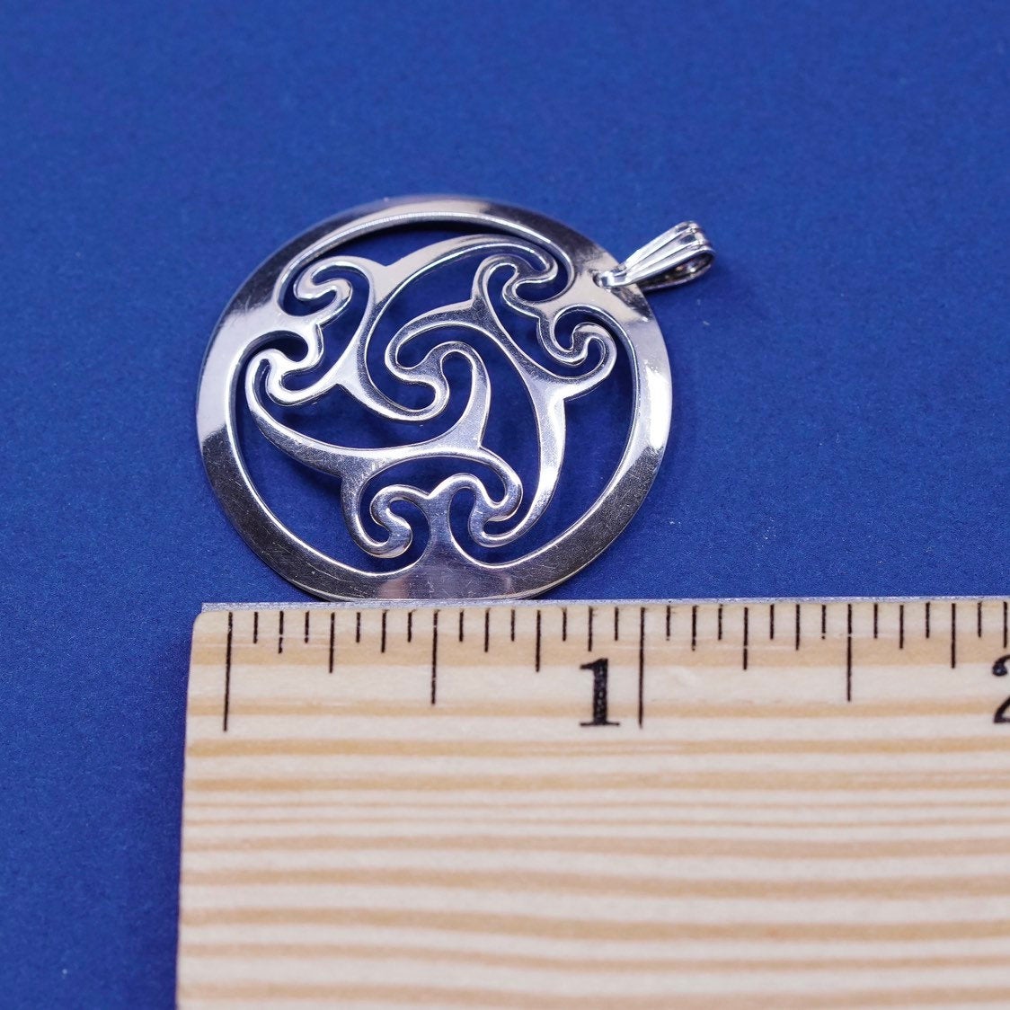 vtg sterling silver handmade pendant, sterling filigree swirl circle charm