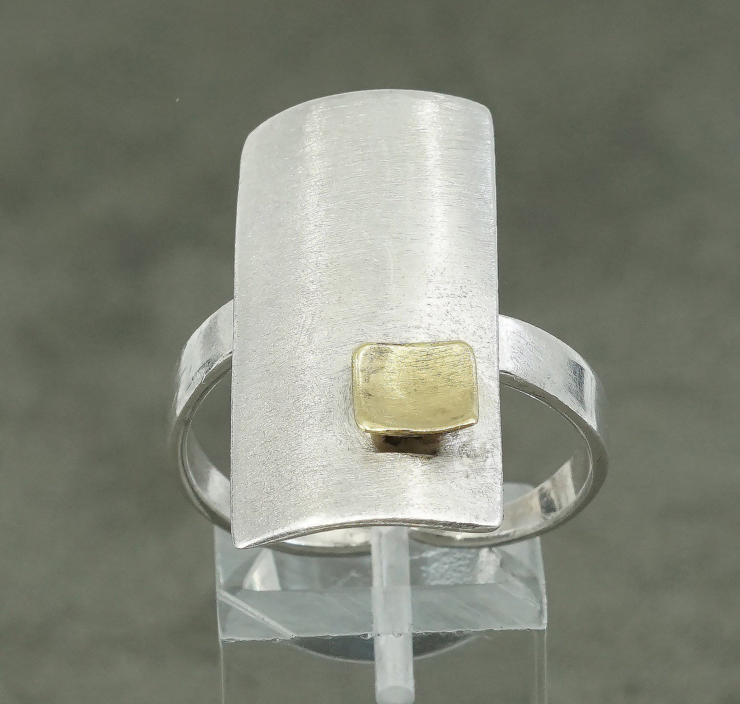 sz 11, vtg Sterling silver handmade ring w/ brass square, minimalist, simple